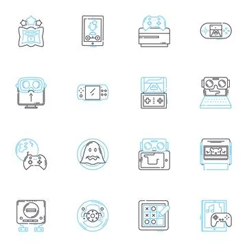 Virtual Design linear icons set. Rendering, Visualization, Modeling Stock Illustration