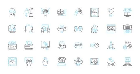 Virtual Design linear icons set. Rendering, Visualization, Modeling Stock Illustration