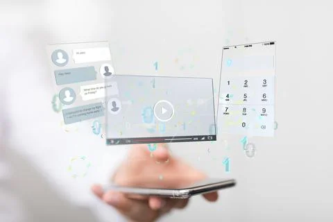 Virtual develop interface web application in hand Stock Photos