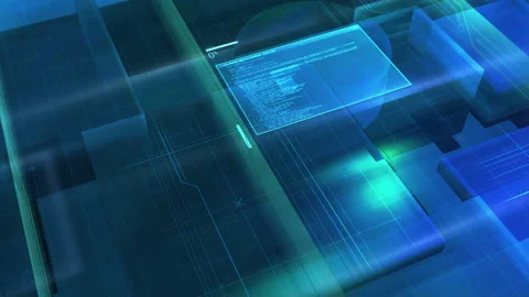 Virtual digital 3D space with code elements. Stock Footage 135816240