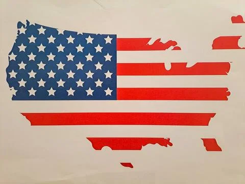 Virtual digital map of North America on USA flag and white background Stock Photos
