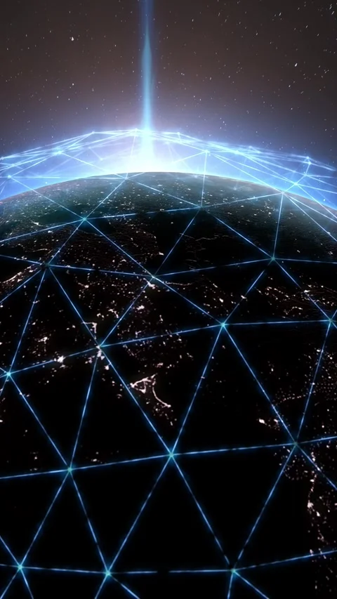 Virtual digital network covering the Earth. Computer network over the planet Stock Footage 297255315