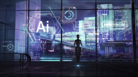 Virtual digital space with artificial intelligence. 3D render Stock Footage 250236219