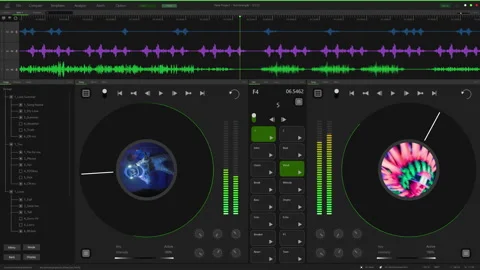 Virtual DJ Interface With Turntables Mockup Screen Stock Footage 283752862