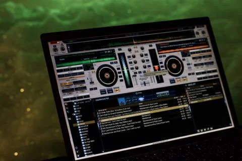 Virtual DJ software used in a foam party Stock Photos