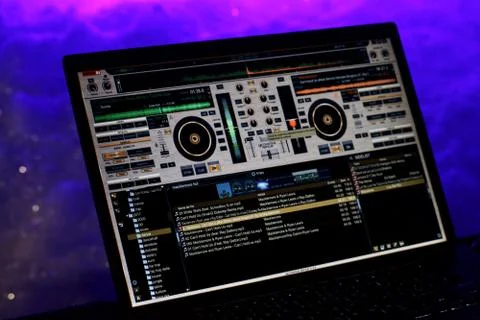 Virtual DJ software used in a party Stock Photos