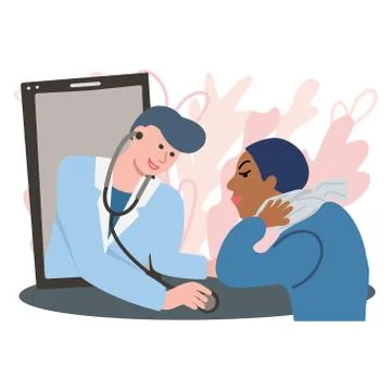 Virtual doctor cartoon flat. Stock Illustration
