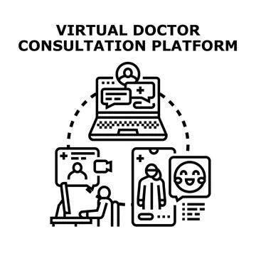 Virtual doctor consultation platform providing telemedicine concept 库存插图