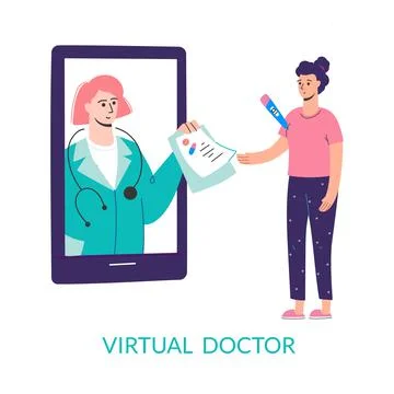Virtual doctor. Get sick leave online using your smartphone. Self-isolation Stock Illustration