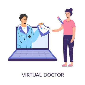 Virtual doctor. Get sick leave online using your laptop. Self isolation Stock Illustration