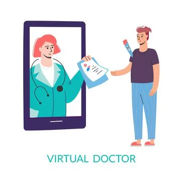 Virtual doctor. Get sick leave online using your smartphone. Self-isolation Stock Illustration