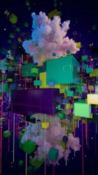 Virtual Dreamscape: Floating Geometry in Colorful Depths Stock-Illustration