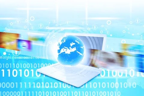 Virtual Earth on laptop and virtual tape Stock Illustration