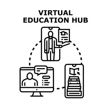 Virtual education hub concept connecting online learning platforms イラスト素材