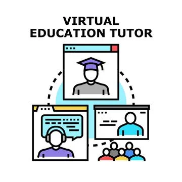 Virtual education tutor managing online learning class Stock Illustration