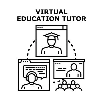 Virtual education tutor managing online learning class Stock Illustration