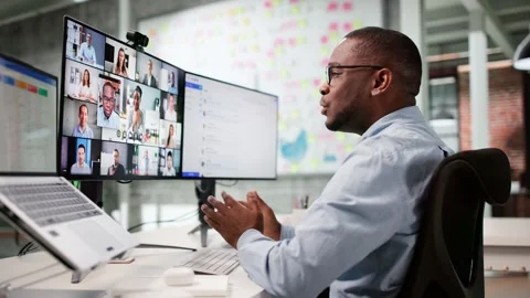 Virtual ELearning Conference For Online Video Interviews Stock Footage 319348306