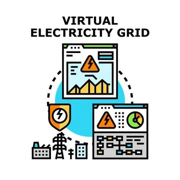 Virtual electricity grid digital energy management technology Stock Illustration