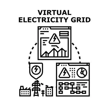 Virtual electricity grid digital energy management technology Stock-Illustration