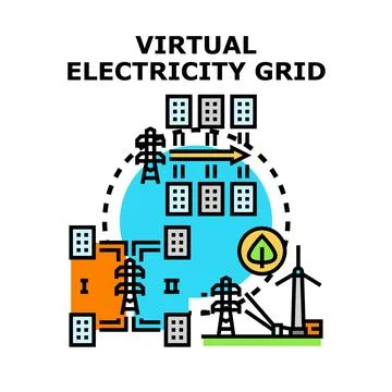 Virtual electricity grid smart power network concept Stock Illustration