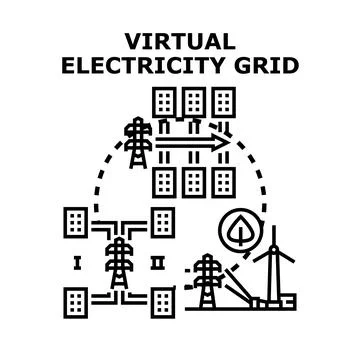 Virtual electricity grid smart power network concept Stock Illustration