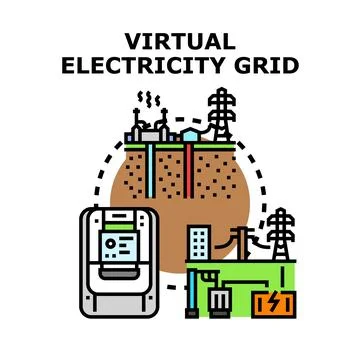 Virtual electricity grid smart power system developing Stock Illustration