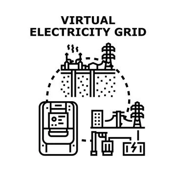Virtual electricity grid smart power system developing Stock Illustration