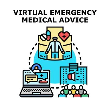 Virtual emergency medical advice concept remotely assisting people Stock Illustration