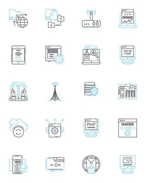 Virtual employee linear icons set. Telecommute, Remote, Digitally, Presence Stock Illustration