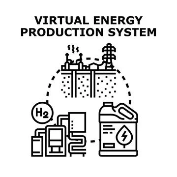Virtual energy production system connecting renewable sources Stock Illustration