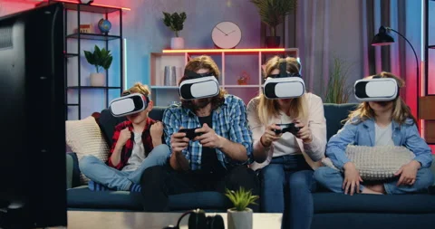 Virtual entertainment concept where good-looking excited smiling happy playful Stock Footage 158102520