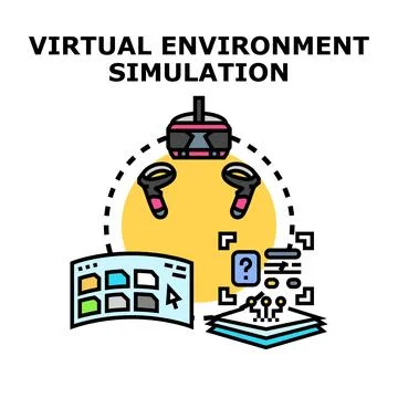 Virtual environment simulation technology creating immersive digital experien Stock Illustration