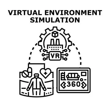 Virtual environment simulation technology expanding across diverse fields lik Stock Illustration
