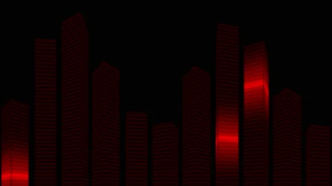 Virtual equalizer. Vertical 3D columns with sparkling red highlights for a Stock Footage