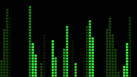 Virtual equalizer. Vertical columns of squares in the green neon laser spectrum Stock Footage 139712525