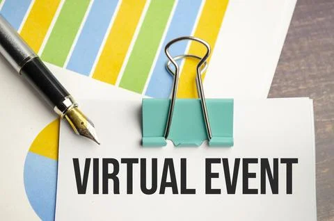 VIRTUAL EVENT. text on sticker and charts Stock Photos