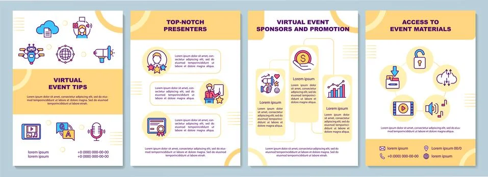Virtual event tips brochure template Stock Illustration