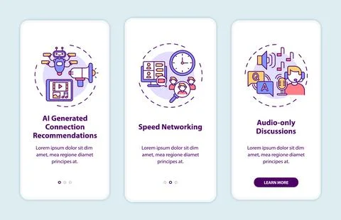 Virtual events for networking onboarding mobile app page screen with concepts Illustrazione stock