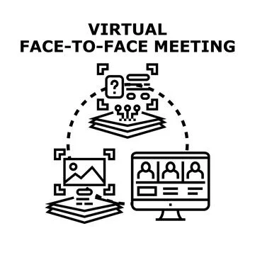 Virtual face to face meeting on computer screen Stock Illustration