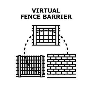 Virtual fence barrier concept developing security solutions Stock Illustration