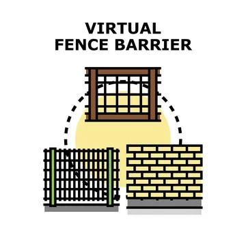 Virtual fence barrier concept developing security solutions Stock Illustration