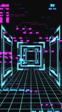 Virtual field with a backlit grid, digital game space, wind background, Illustrazione stock