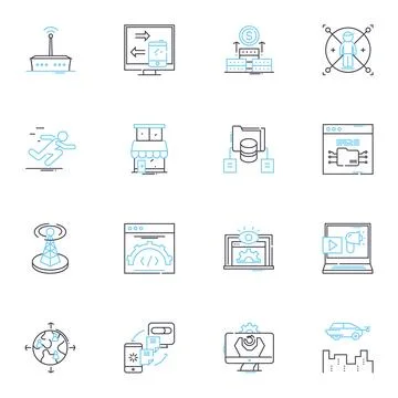 Virtual finance linear icons set. Cryptocurrency, Fintech, Digital, Blockchain Stock Illustration