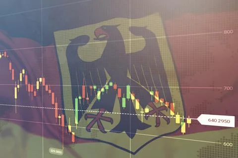 Virtual financial graph on flag of Germany. Forex and investment concept 스톡 사진