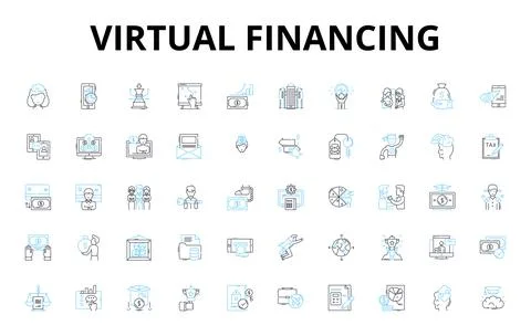 Virtual financing linear icons set. Cryptocurrency, NFTs, Blockchain Stock Illustration