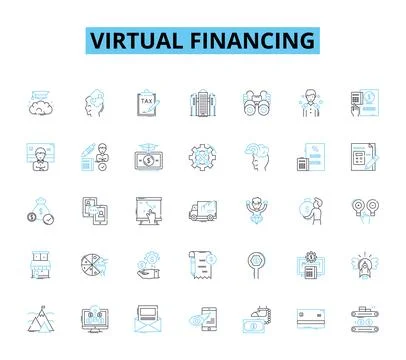 Virtual financing linear icons set. Cryptocurrency, NFTs, Blockchain Stock Illustration