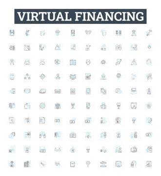 Virtual financing vector line icons set. Virtual, Financing, Money, Investment Stock Illustration