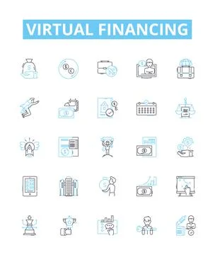 Virtual financing vector line icons set. Virtual, Financing, Money, Investment Stock Illustration