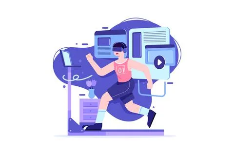 Virtual Fitness Using Virtual Reality Tech Illustrazione stock