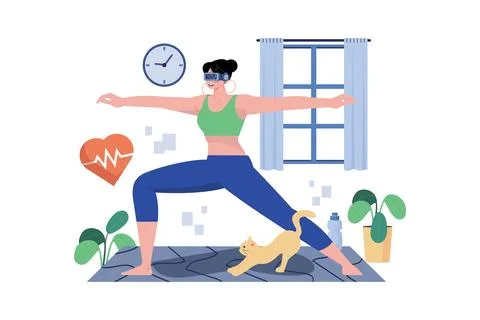 Virtual Fitness using VR Tech Illustration concept on white background Stock Illustration